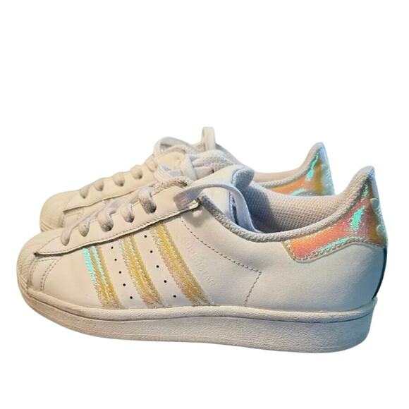 ADIDAS ORIGINALS Superstar white iridescent Youth 5, women’s size 6.5 - Picture 4 of 6